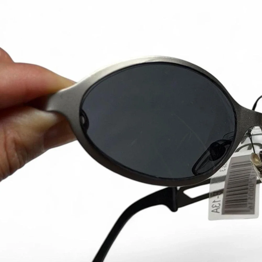 Vintage 90s Cyber Oval Sunglasses | Stepped Wire Frame Matrix Shades